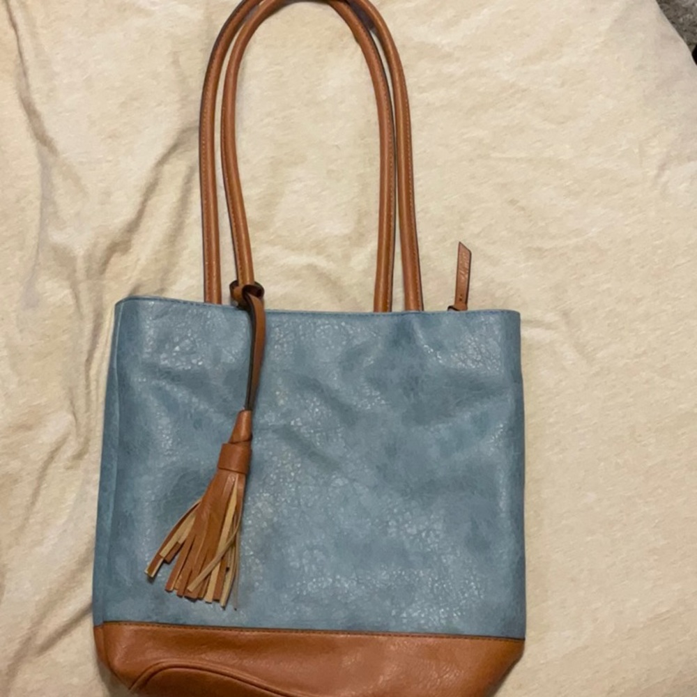 Stylish Blue and Tan Tote Bag